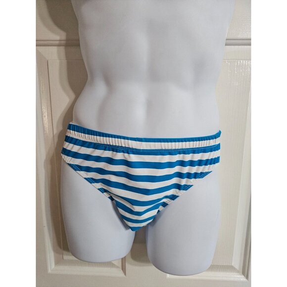 GO SOFTWEAR Striped Swim Briefs Large Blue White Preppy Classic Vacation Coastal - Picture 2 of 4